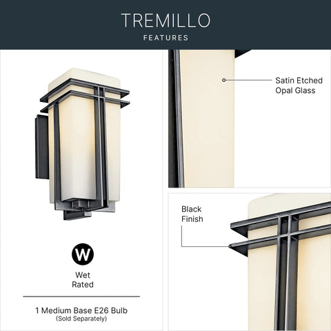 Black Outdoor Wall Light With Satin Etched Opal Glass 1 Light Exterior Sconce for Porch and Walkway 14.25 Inch Height 7 Inch Width