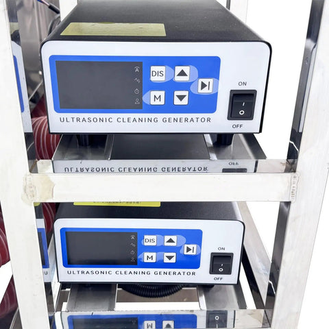 Techtongda 61L Industrial Ultrasonic Cleaner Machine With Triple Tank System control panel showing ultrasonic cleaning settings.