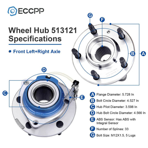 Front Wheel Hub Bearing Assembly Single Pack ABS 5-Lug OE 513121 fits Chevy, Cadillac, Buick, Pontiac, Oldsmobile specifications