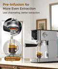 Semi Automatic Espresso Machine With 20 Bar Pressure And Built In Activated Carbon Water Filter Cutting Chlorine For A Crystal Clear Flavor Kick Daily Morning Fuel Compact Countertop Setup pouring espresso with rich crema