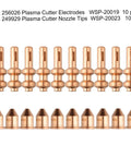 Set of 20 Pcs Electrodes 256026 and Tip 249929 for Spectrum 875 Auto Line Plasma Cutter 60A, displayed against a white background.