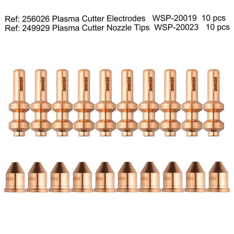 Set of 20 Pcs Electrodes 256026 and Tip 249929 for Spectrum 875 Auto Line Plasma Cutter 60A, displayed against a white background.