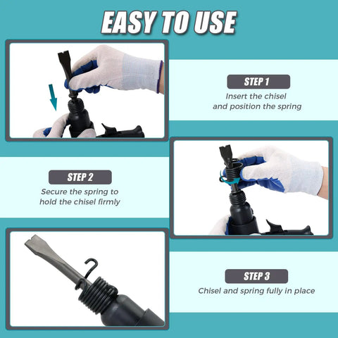 Steps to attach chisel to 4500 BPM Air Hammer Kit With 150mm Stroke, 4-Piece Air Chisel And Scraper Set, step-by-step guide