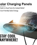 Wide Brim Solar Fan Hat With Built-In Cooling, UPF Fifty Plus Sun Protection showing solar panel and dual fans
