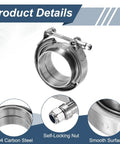 V Band Clamp With Flange 2.36 Inch 304 Stainless Steel Exhaust Clamp Kit featuring a smooth surface and self-locking nut.