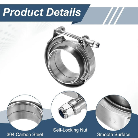 V Band Clamp With Flange 2.36 Inch 304 Stainless Steel Exhaust Clamp Kit featuring a smooth surface and self-locking nut.