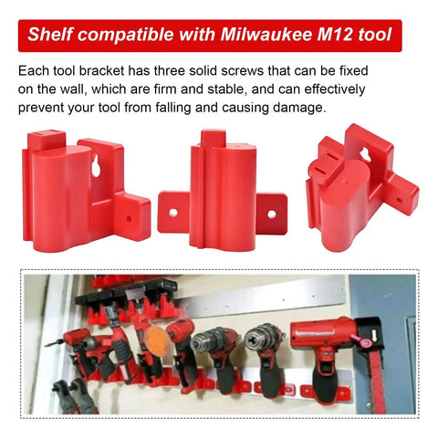 2 In 1 Wall Mount Tool And Battery Holder For Milwaukee M12 12V With Plastic Hanger displaying compatibility with M12 tools
