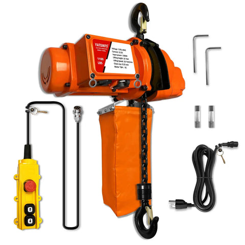 Electric Chain Hoist Half Ton With 20 Ft Wired Remote, Emergency Stop, Swivel Hook, 1100 Lb Capacity, 10 Ft Lift, 120V Overhead