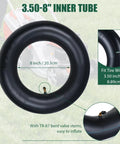 Two Pack 3.50-8 Inner Tubes With TR-87 Valve Stem For Small Utility Equipment, Fits 8-Inch Rims, inlaid details diagram