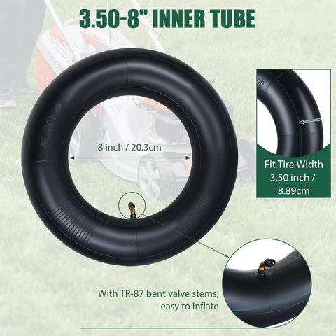 Two Pack 3.50-8 Inner Tubes With TR-87 Valve Stem For Small Utility Equipment, Fits 8-Inch Rims, inlaid details diagram