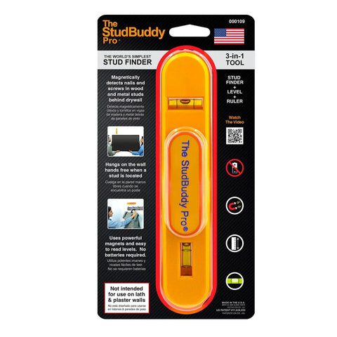 Magnetic Stud Finder With Level, Easy Handheld Locator For Drywall And Wood, Made In The USA, Super Handy With Strong Magnets To Find Screws Fast And Quiet, Durable, No Battery Needed. Yellow plastic packaged tool