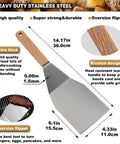Heavy duty stainless steel spatula with wooden handle from the Eight Piece Griddle Tools Set Pro Grade Heavy Duty Stainless Steel Spatula Kit For Grill Griddle Hibachi Flat Top Outdoor Cooking With Scraper Brush Chopper And Bottles Ideal Gift For Grill Lovers Birthday Or Wedding