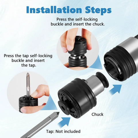 Installation steps for Heavy Duty Pneumatic Tapping Machine With Four Pieces Ansi Collets for precision internal threading.