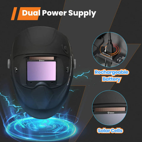 Auto Darkening Welding Helmet With USB C Solar Assist, 4 Arc Sensors, 10.8 Square Inches True Color View, Optical Clarity Rating 1 1 1 1, DIN 5 To 8 And 9 To 13, Rechargeable Battery, No Fuss For MIG TIG ARC Welding