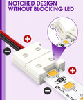 No-Solder No-Fuss Gapless LED Connector Kit For 8mm 2835 And 3528 LED Strips showing notched design for uninterrupted light.