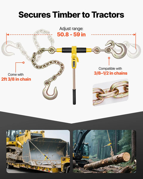 No Nonsense Heavy Duty Ratchet Chain Binder Secure Cargo Like A Pro, 9200 Lb Working Load With G80 Steel, Fits 3/8 To 1/2 Inch Chains, Rock Solid Tie Down Kit For Trucks, Towing, And Logging Jobs