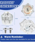 Product dimensions of Clear Acrylic Faucet Handles Replacement Kit For Two-Handle Faucets with screws and fit reminder