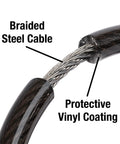 Close-up of braided steel cable with protective vinyl coating from 4 Foot Braided Steel Bike Cable Lock With Four Digit Combination Vinyl Coated Bicycle Lock.