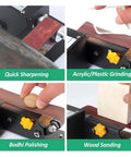 Mini Electric Belt Sander For Woodworking Versatile Small Bench Grinder With 7 Speed Settings Compact Desktop Sharpener And Polisher Machine adjusting settings for sharpening, grinding, and sanding wood.