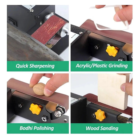 Mini Belt Sander Electric Bench Grinder With 7 Speed Settings For Woodworking And Metal Polishing compact machine for quick sharpening and acrylic grinding.