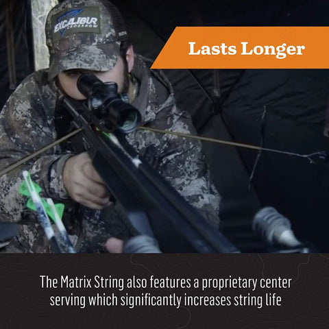 Hunter aiming crossbow with Matrix Archery Replacement Crossbow String For Hunting And Target Shooting in camo gear