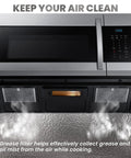 Top view of Samsung microwave with AP5306190 Aluminum Mesh Grease Filter For Samsung Microwave Hood Range Replacements DE63-00666A