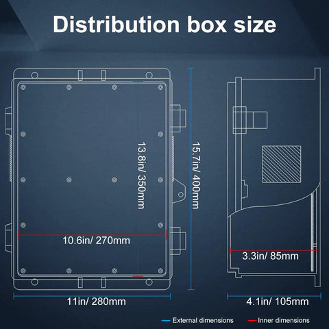 Heavy Duty Outdoor Electrical Junction Box Waterproof ABS Enclosure With Built In 15 Amp Power Outlet And Snug Hinged Lid Solid 16X12X4 Inch Shell Built Like A Tank For Backyard Power Hookups dimensions diagram