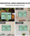 Customizable Metal Sign With Text Or Logo Made In USA displayed in bar, cafe, entrance, and study settings, durable and weatherproof