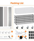 Product components for Beast 5 Tier Indoor Plant Stand With Grow Lights, including shelves, support bars, and casters.