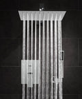 All-In-One Bathroom Rain Shower System With 12 Inch Square Shower Head And Handheld Sprayer in use, wall mount, chrome finish