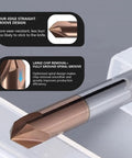 Three Eighths Inch Carbide Chamfer End Mill With Sixty Degree V Groove, Four Flutes TISIN Coated Milling Bit close-up view in plastic tube