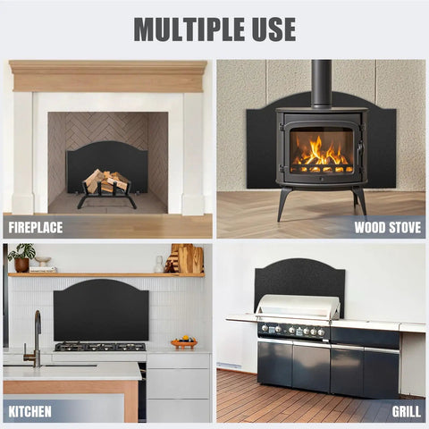 Multiple uses of 26 Inch Iron Fireback With Feet For Fireplace Wall Protection And Heat Reflection in fireplace, wood stove, kitchen, grill