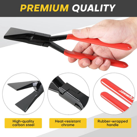 Acymner 3-piece sheet metal bending pliers set with red rubber handles; high-carbon steel jaws.