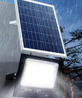 JUDYSSY Solar Remote Control Reflector Led Street Lamp,25W Waterproof spotlight with solar panel in rain for outdoor use.