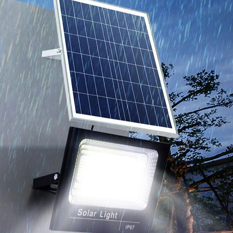 JUDYSSY Solar Remote Control Reflector Led Street Lamp,25W Waterproof spotlight with solar panel in rain for outdoor use.