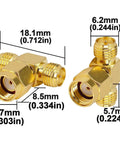 2-Pack RP-SMA Male To Dual RP-SMA Female Coax Splitter Adapters For FPV Drones GPS WiFi Antennas, brass connectors with dimensions