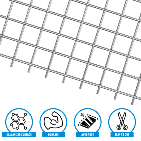 Close-up of 23 Gauge Galvanized Hardware Cloth with Quarter Inch Mesh, showing rustproof and durable features for garden use.