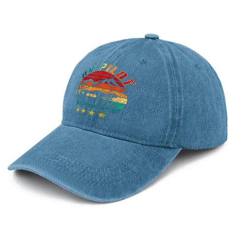 Cyan blue Women's RV Pilot Hat For Road Trips And Camper Vacations with colorful embroidery, adjustable back buckle for perfect fit.