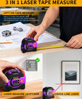 Three In One Digital Laser Tape Measure With 197ft 60m Laser Distance Meter And 16ft 5m Tape Measure Cross Line Projection AutoLock And Ft In M Unit Switch For Measuring Area Volume And Pythagorean used on table and wall