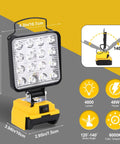 Rechargeable LED Work Light 100W Beast Bright Floodlight with Stand and Beam Angle Diagram