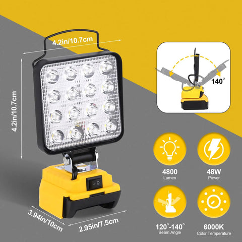 Rechargeable LED Work Light 100W Beast Bright Floodlight with Stand and Beam Angle Diagram