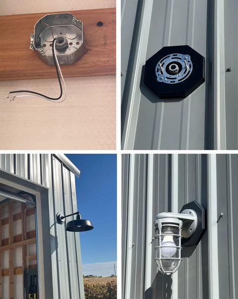 Vertical Siding Lamp Mounting Kit With Built In Octagon Box Black For Easy Install Outdoor Use Weatherproof And DIY Friendly For Outlets And Exterior Lights On Smooth Flat Surfaces, black octagon box on metal siding