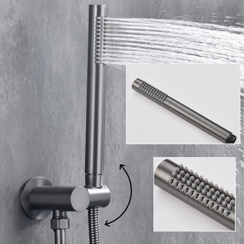 CUTPOIY Gray Shower System with Handheld Wall-Mounted Shower Faucet Set showcasing the showerhead and water spray.
