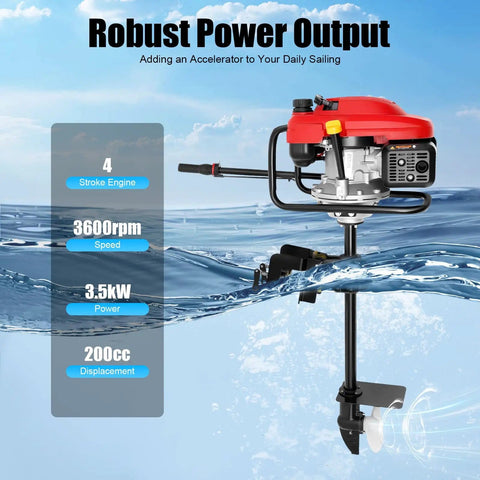 Lightweight 7.5HP Outboard Motor With 200cc Air Cooled Single Cylinder Gas Powered Easy Pull Start CDI Ignition 16.5 Lbs