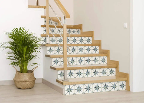 Staircase with Talavera Tile Sticker Set 24 Pack Peel And Stick Wall Decals For Kitchen And Bathroom Backsplash Easy Application