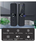 Toss Your Rusty Keys Straight Out The Window When You Grab This Hassle Free Fingerprint Smart Lock Featuring A Sleek Handle And Responsive Digital Keypad For Smooth Front Door Entry Anytime Or Anyday, showcasing black zinc alloy lock with keypad.