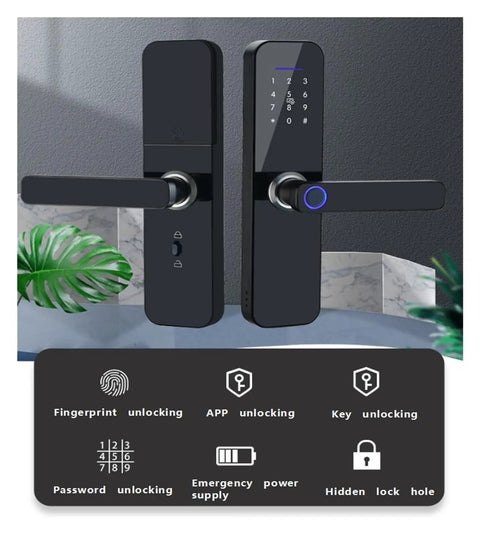 Toss Your Rusty Keys Straight Out The Window When You Grab This Hassle Free Fingerprint Smart Lock Featuring A Sleek Handle And Responsive Digital Keypad For Smooth Front Door Entry Anytime Or Anyday, showcasing black zinc alloy lock with keypad.