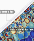 Close-up of Outdoor Round Tablecloth With Umbrella Hole Waterproof Elastic Fitted Zippered No Fuss Cleanup Cover For 40 To 44 Inch Patio Tables Reusable Garden Picnic Protector showing elastic edge and vinyl surface