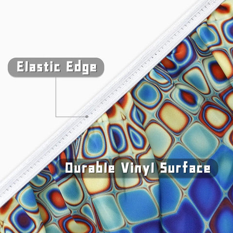 Close-up of Outdoor Round Tablecloth With Umbrella Hole Waterproof Elastic Fitted Zippered No Fuss Cleanup Cover For 40 To 44 Inch Patio Tables Reusable Garden Picnic Protector showing elastic edge and vinyl surface