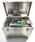 Ironclad 304 Stainless Steel Rolling Toolbox And Extra Heavy Duty Trolley Cart With Smooth Rolling Casters And Weather Resistant Construction For Secure Garage Storage Gear, open with tools inside.